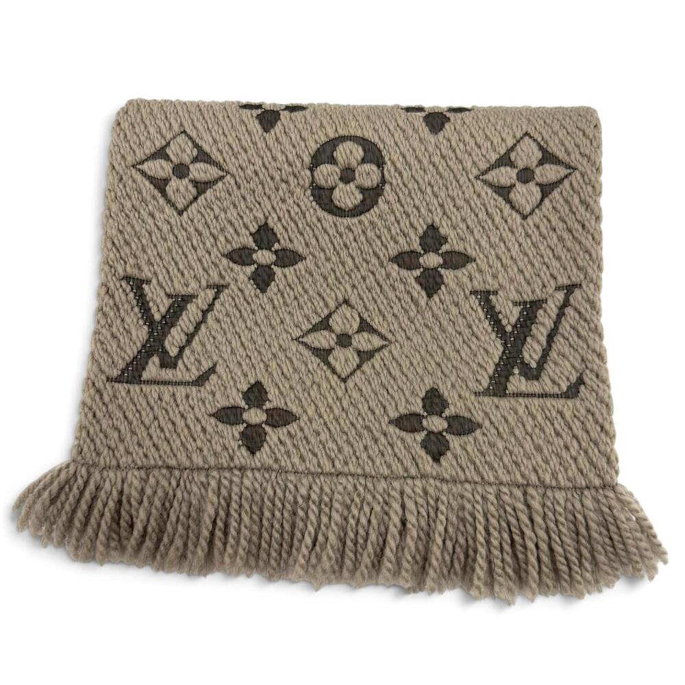 LOUIS VUITTON 413287 Echarpe Logomania Monogram Wool Silk Fringed Stole Scarf...